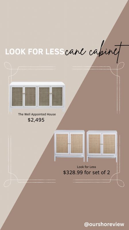 Save thousands on this furniture piece by simply putting the pair of look for less cabinets together!


White and cane furniture, cane door cabinets, coastal decor, furniture with storage, buffet table, sideboard, console table, nightstands

#LTKsalealert #LTKhome #LTKstyletip