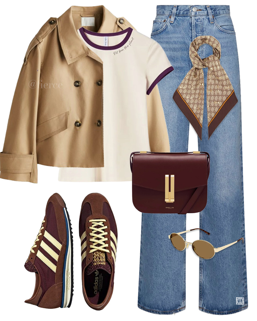 cropped trench coat cream burgundy ring tshirt burgundy brown adidas sl72 blue jeans burgundy bag gucci silk scarf gold sunglasses casual chic outfit 

 

#LTKspring #LTKluxury #LTKstyletip