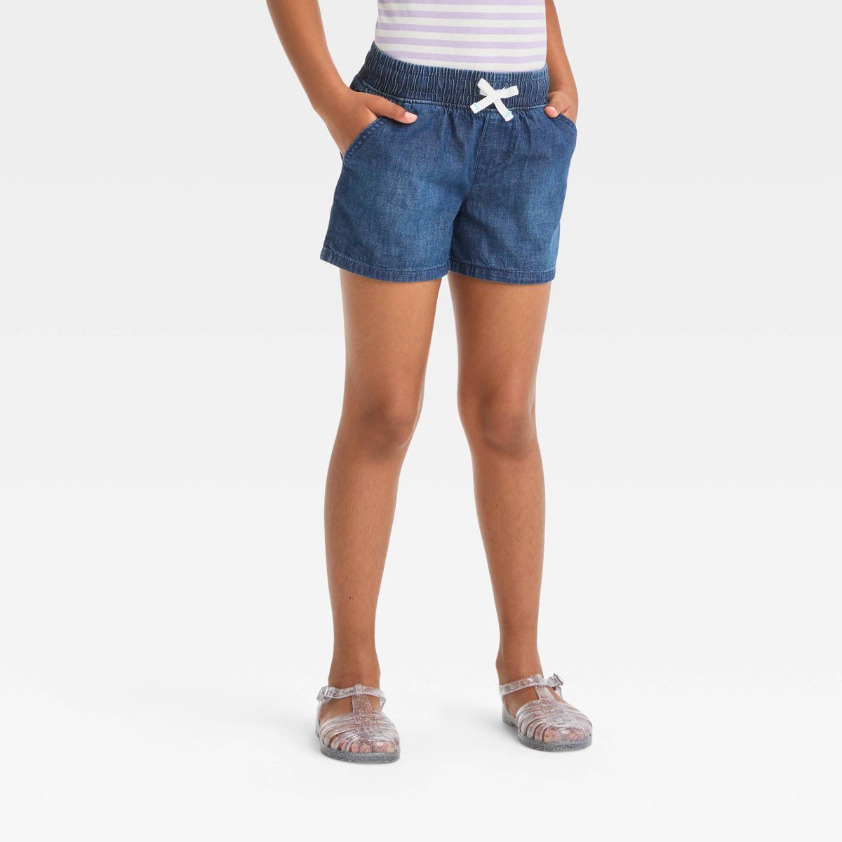 Girls' Mid-Rise Pull-On Jean Shorts - Cat & Jack™ Dark Wash XS | Target