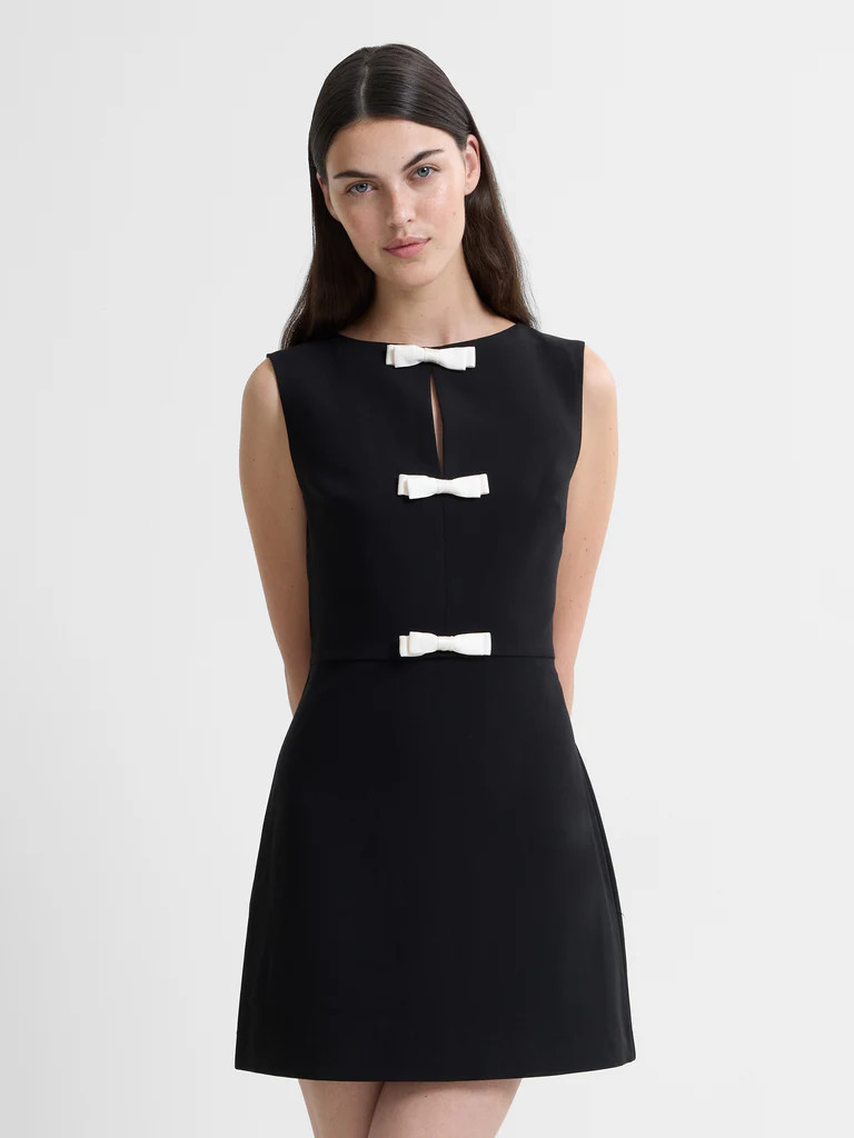 Azra Twill Contrast Satin Bow Mini Dress | French Connection (UK)