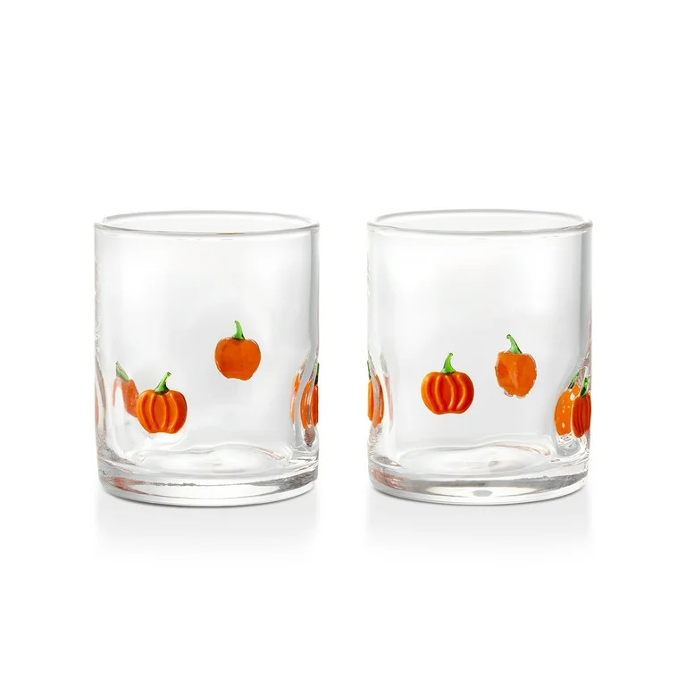 Thyme & Table 12 fl oz Halloween Pumpkin Charm Drinking Glasses, Set of 2 - Walmart.com | Walmart (US)