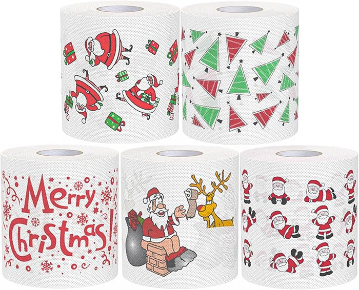 Christmas Toilet Paper, 5 Rolls Funny Roll Tissue Santa Claus Printed Disposable Paper Napkin Pap... | Amazon (US)
