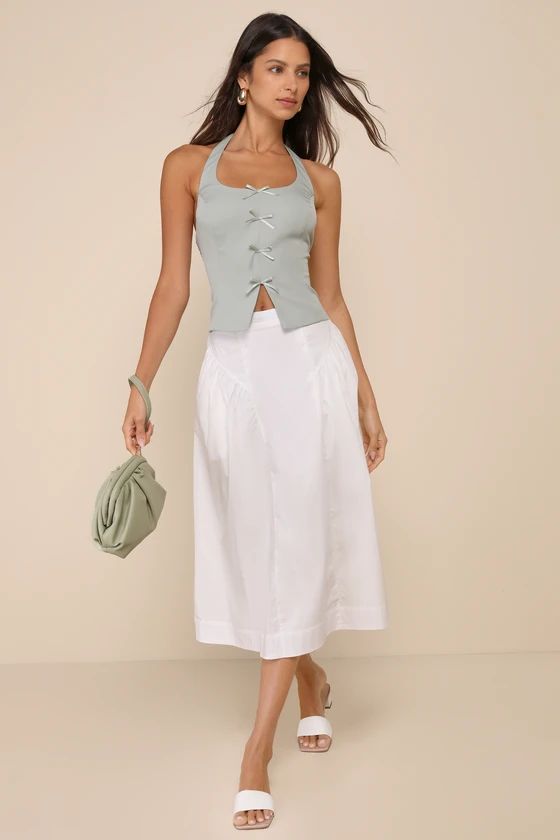 Simple Loveliness White A-Line Midi Skirt With Pockets | Lulus