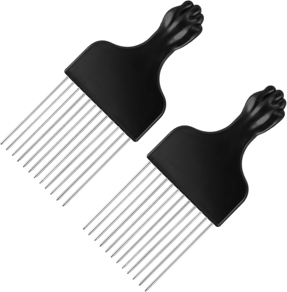2 Pack Black Metal Hair Pick Afro Pick for Curly Hair Smooth Hair Pick Comb Wide Tooth Comb Profe... | Amazon (US)