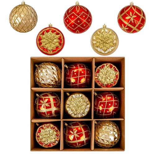 PULOTE 9PCS Christmas Balls - Christmas Ornaments Set - Red and Gold Painted Christmas Balls,3.94 Inch Exquisite Christmas Balls for Various Christmas Parties | Amazon (US)