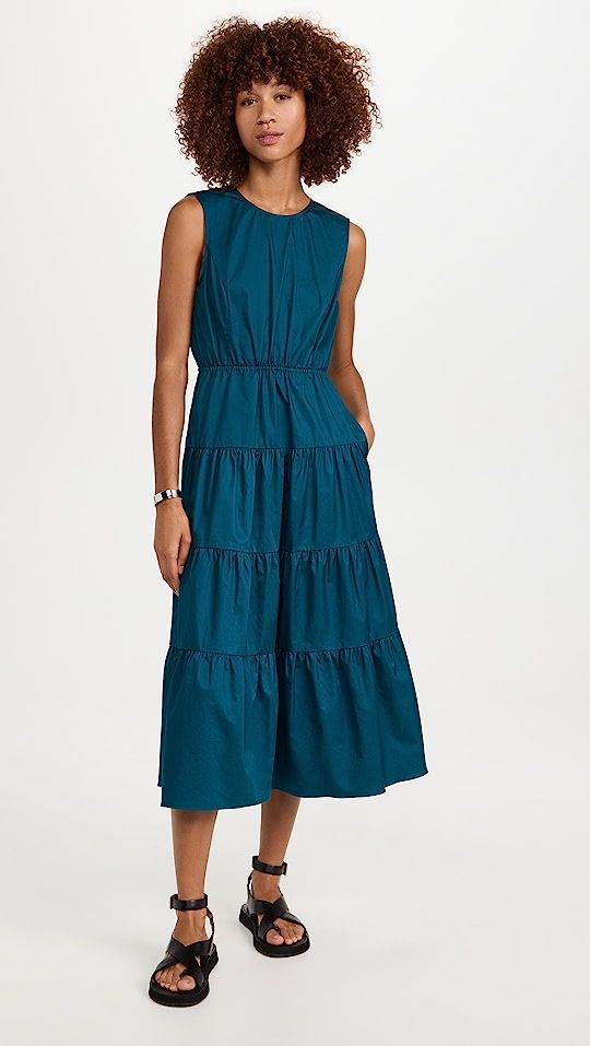 Tiered Cutout Poplin Midi Dress | Shopbop