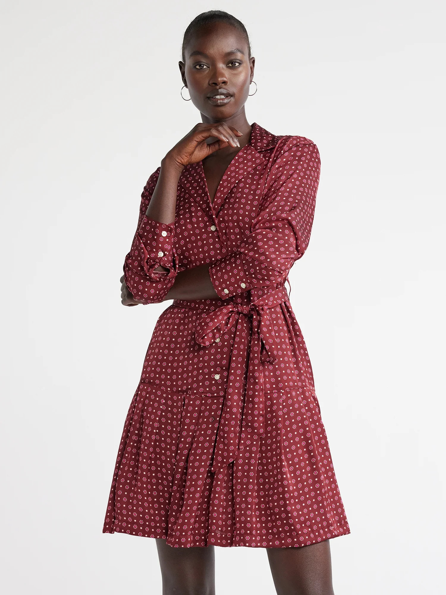 Free Assembly Women's Pleated Mini Shirtdress with Long Sleeves, Sizes XS-XXXL - Walmart.com | Walmart (US)