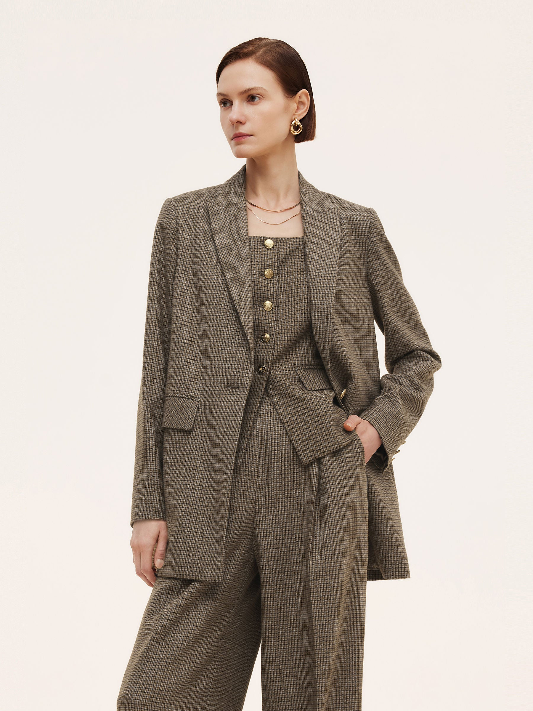 Plaid Notched Collar Women Blazer - Brown Check / L | GOELIA