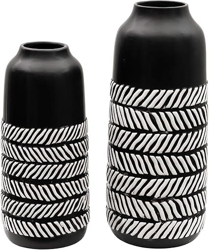 TERESA'S COLLECTIONS Ceramic Black Vase, Rustic Tribal Decorative Vases for Home Decor - Set of 2 | Amazon (US)