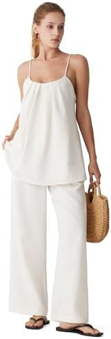 MOOSLOVER Women Linen Summer Two Piece Sets Backless Lounge Outfits Sets Travel Beach Vacation Cl... | Amazon (US)