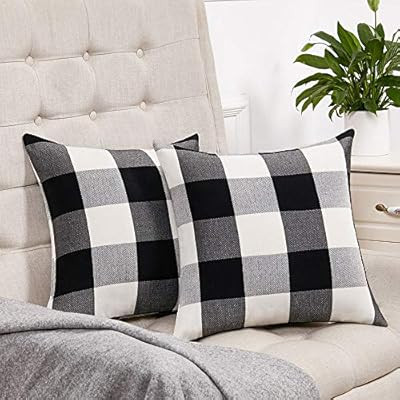 Set of 2 Fall Black and White Buffalo Check Plaid Throw Pillow Covers Farmhouse Decorative Square... | Amazon (US)