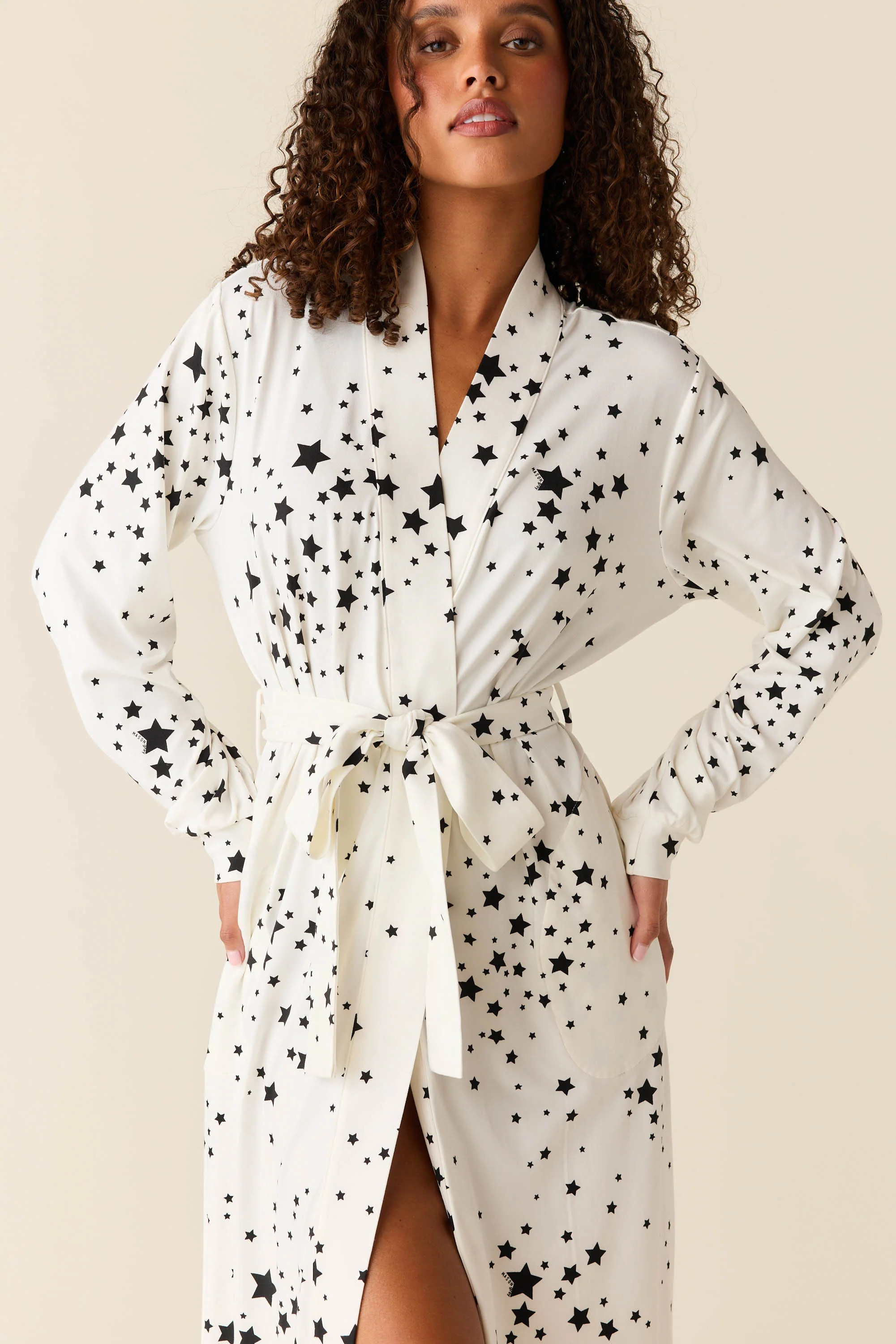 Skyler Cloud Jersey Banded Long Robe in White Stars | MASONgrey