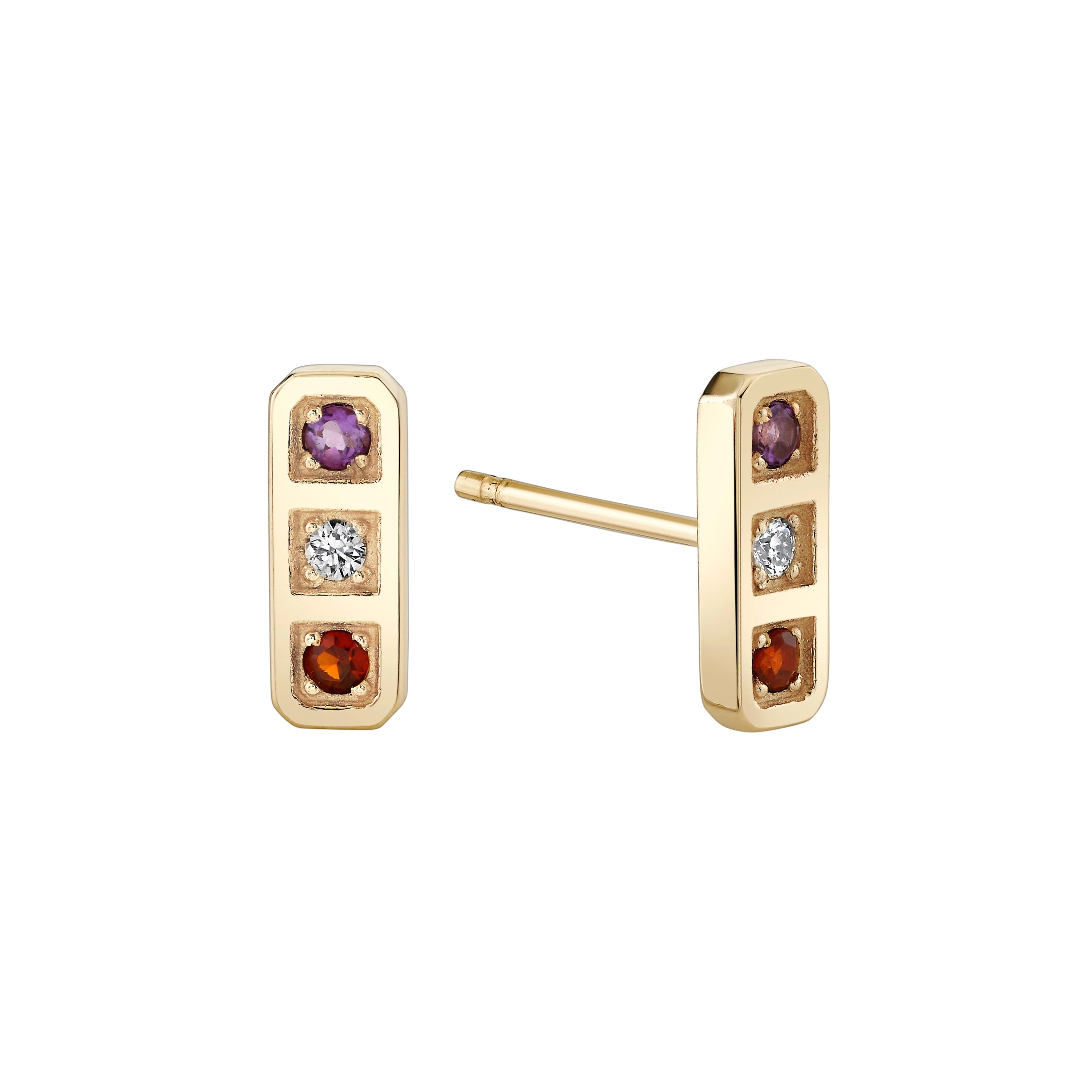 Three Birthstone Tablet Studs | Ariel Gordon Jewelry