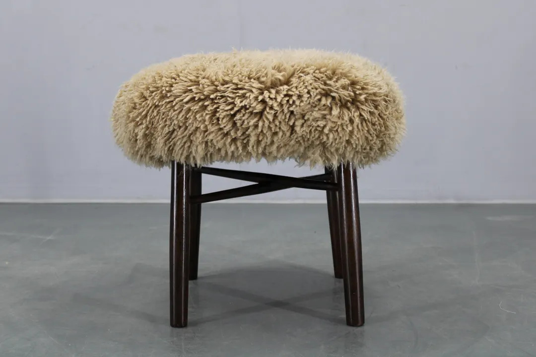 1950s Wooden Stool With Sheepskin Upholstery / Vintage Stool / Mid Century Design - Etsy | Etsy (US)