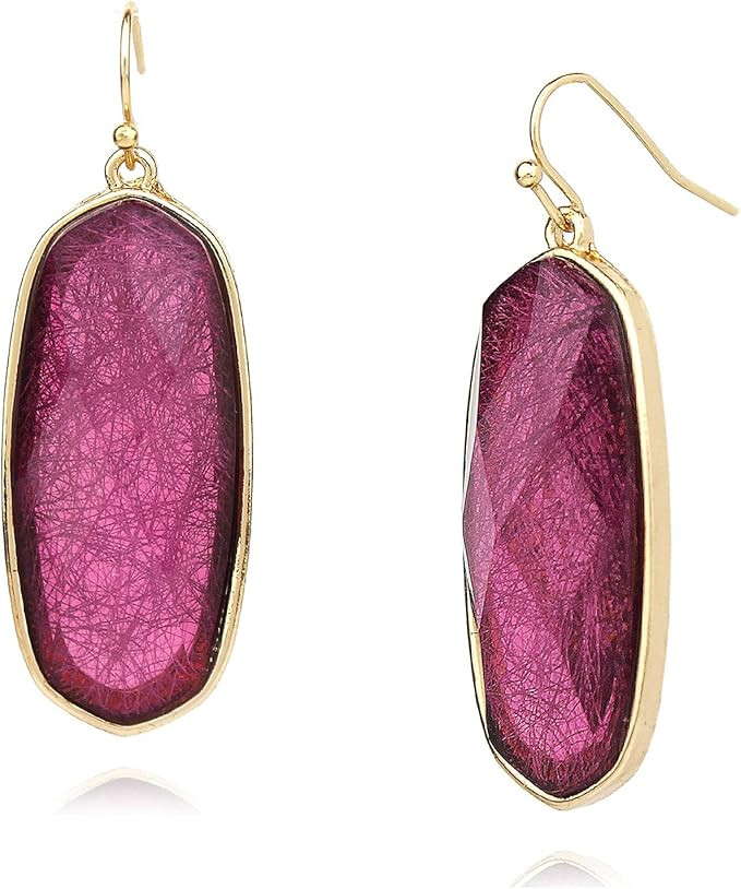 Pomina Colorful Geometric Faceted Crystal Glass Dangle Drop Earrings, Fashion Statement Resin Ova... | Amazon (US)