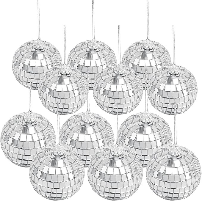 28 Pcs Hanging Mirror Disco Ball Glass Disco Ball Silver Mini Disco Ball Reflective Disco Ball, H... | Amazon (US)