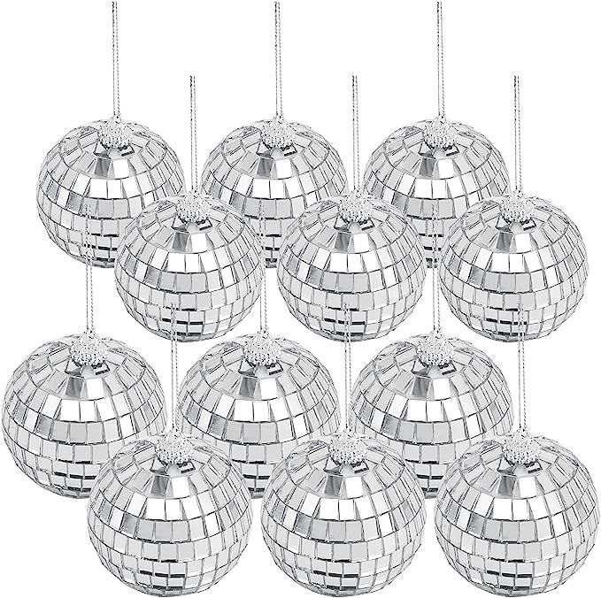 28 Pcs Hanging Mirror Disco Ball Glass Disco Ball Silver Mini Disco Ball Reflective Disco Ball, H... | Amazon (US)