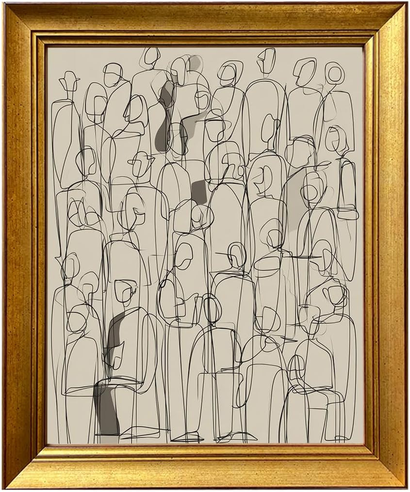 Vintage Gold Framed Wall Art Abstract Figurative Sketch Print Black Line Drawing Minimalist Neutral People Painting Black and Beige Artworks for Home Aesthetic Decor | Amazon (US)