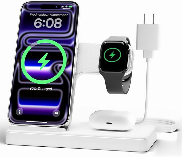 Wireless Charger Stand Charging Station: 3 in 1 Charger Stand Multiple Devices for Apple - iPhone... | Amazon (US)