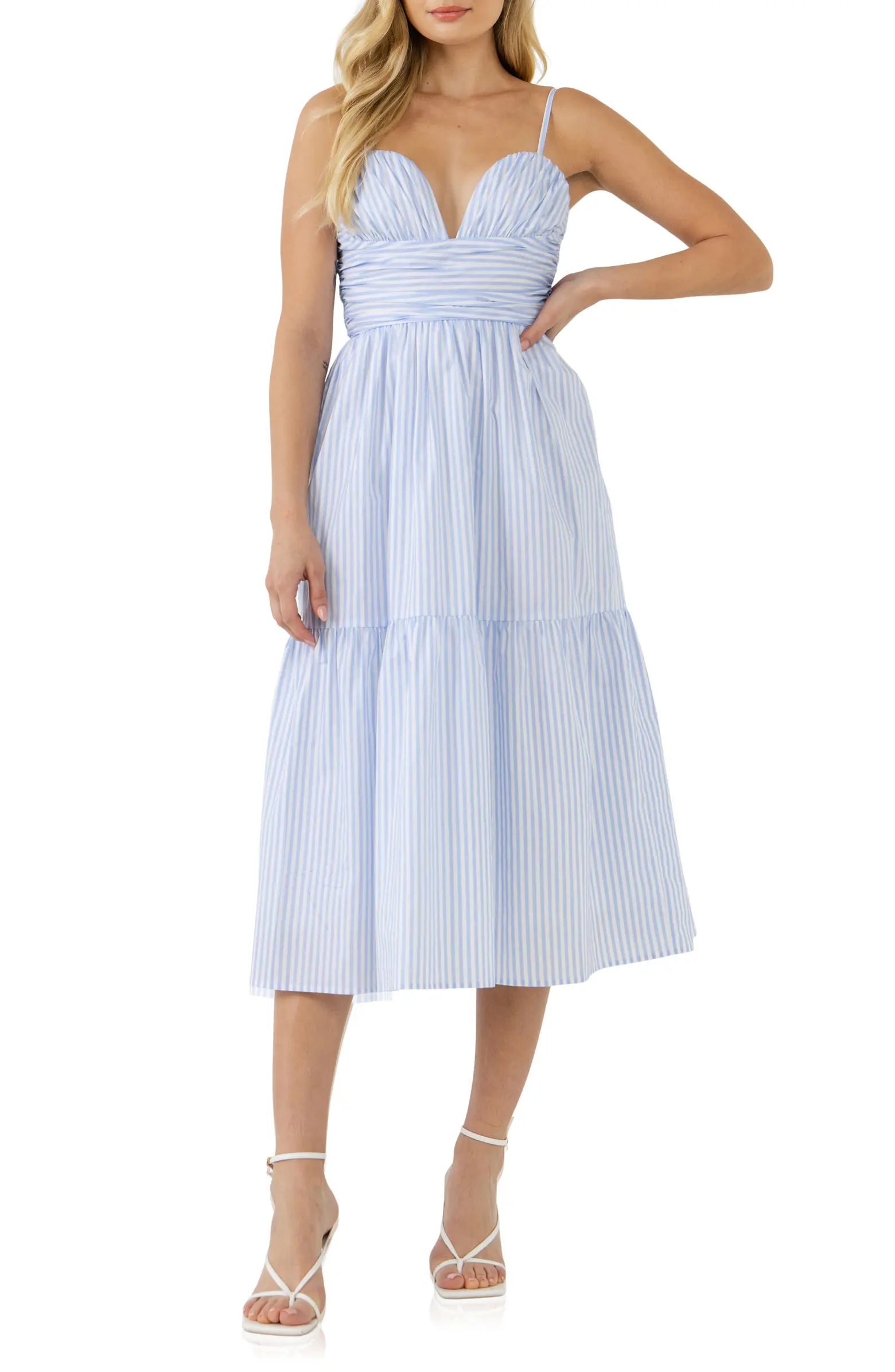 English Factory Stripe Tiered Midi Dress | Nordstrom | Nordstrom