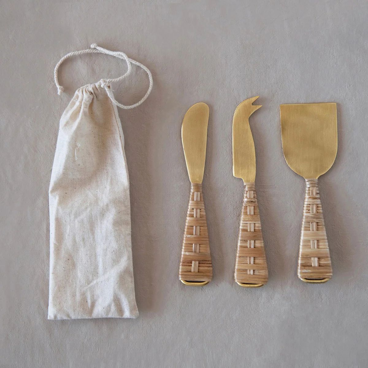 Gold & Rattan Wrapped Cheese Knives | APIARY by The Busy Bee