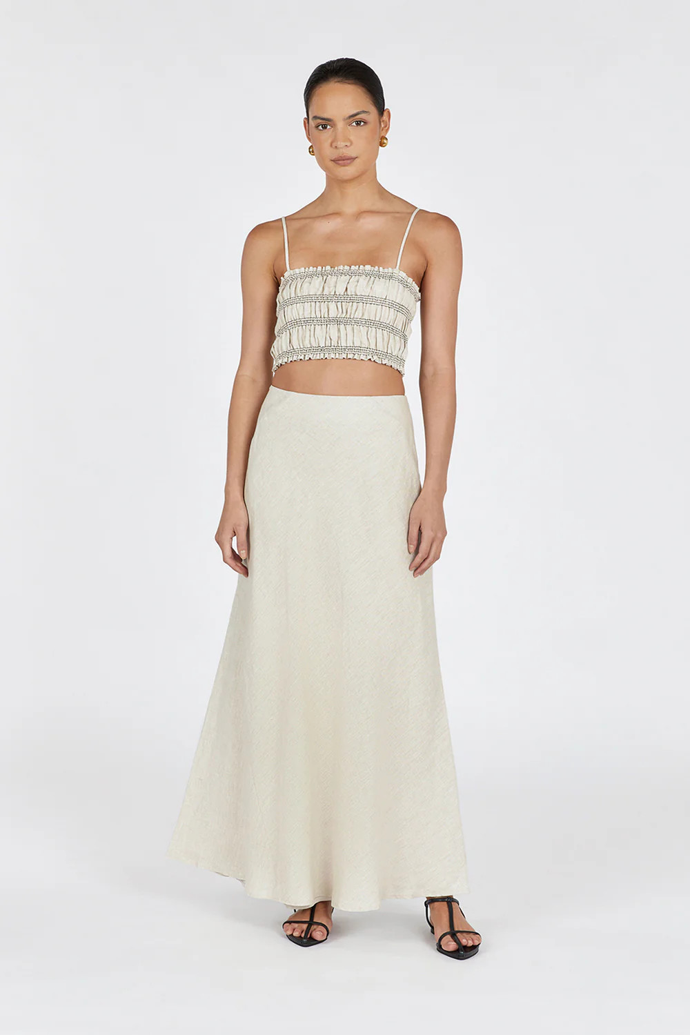 BIANCA NATURAL SHIRRED LINEN  TOP | DISSH