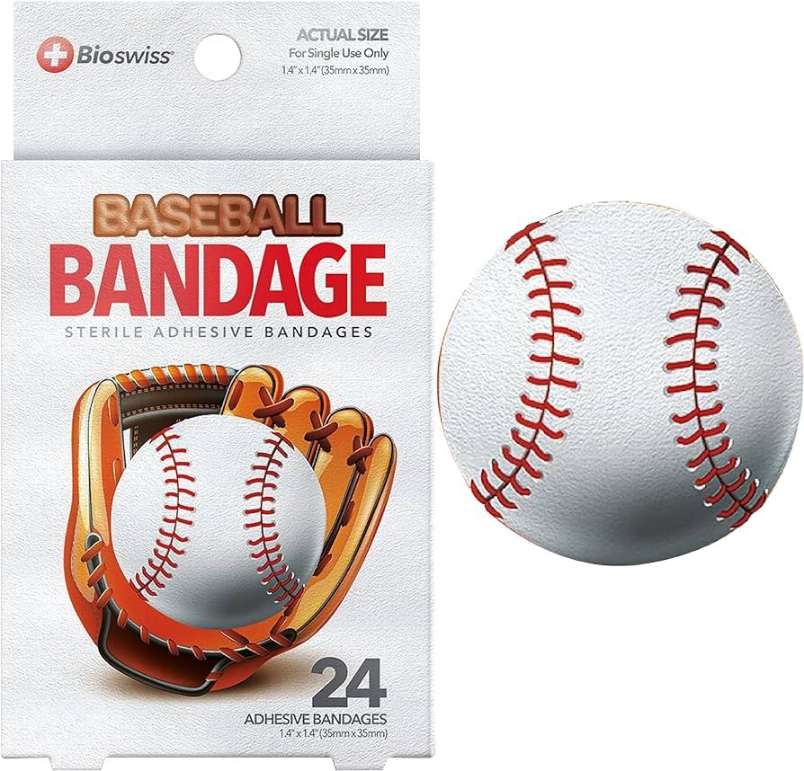 BioSwiss Bandages, Baseball Shaped Self Adhesive Bandage, Latex Free Sterile Wound Care, Fun Firs... | Amazon (US)