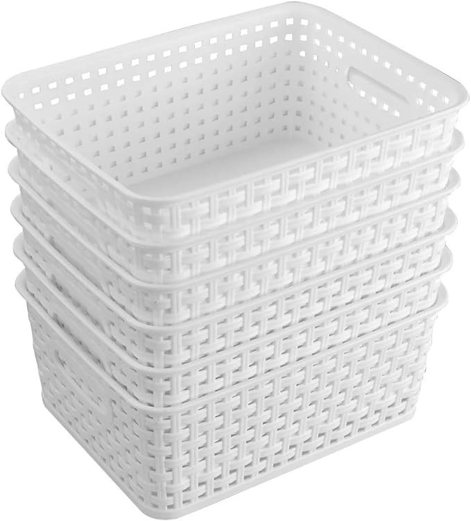 AnnkkyUS 6-Pack White Storage Plastic Baskets, Plastic Weave Basket for Organizing | Amazon (US)