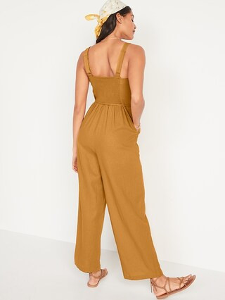 Sleeveless Linen-Blend Tie-Belt Wide-Leg Jumpsuit for Women | Old Navy (US)