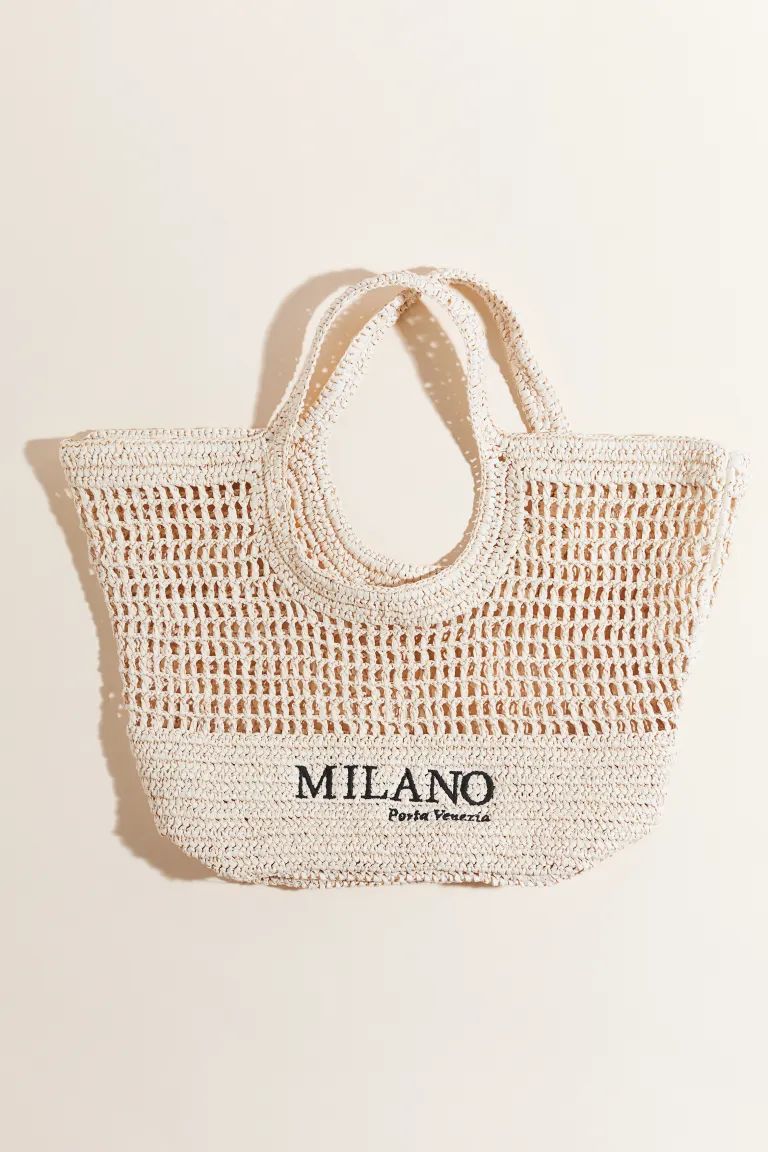 Embroidered Straw Shopper - Light beige - Ladies | H&M US | H&M (US + CA)