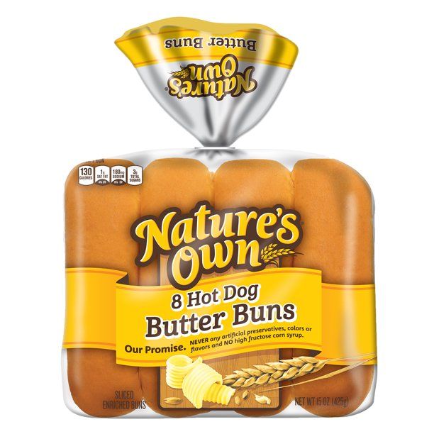 Nature's Own Hot Dog Butter Buns, Soft White Bread Hot Dog Buns, 8 Count - Walmart.com | Walmart (US)