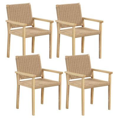 Costway Patio Chair Set of 2/4 Rubber Wood Dining Armchairs Paper Rope Woven Seat Balcony | Target