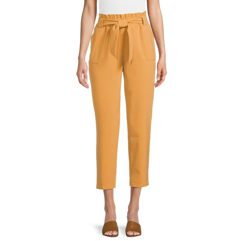 Nine.Eight Women’s Cropped Paper Bag Waist Pants - Walmart.com | Walmart (US)