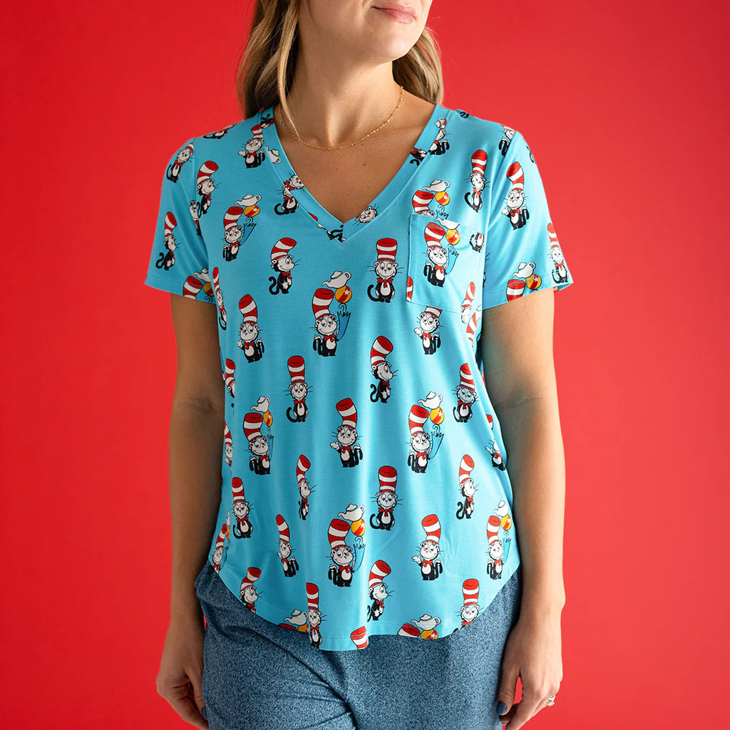 Blue Short Sleeve Women's Pajama Top | Dr. Seuss Cat in the Hat | Posh Peanut