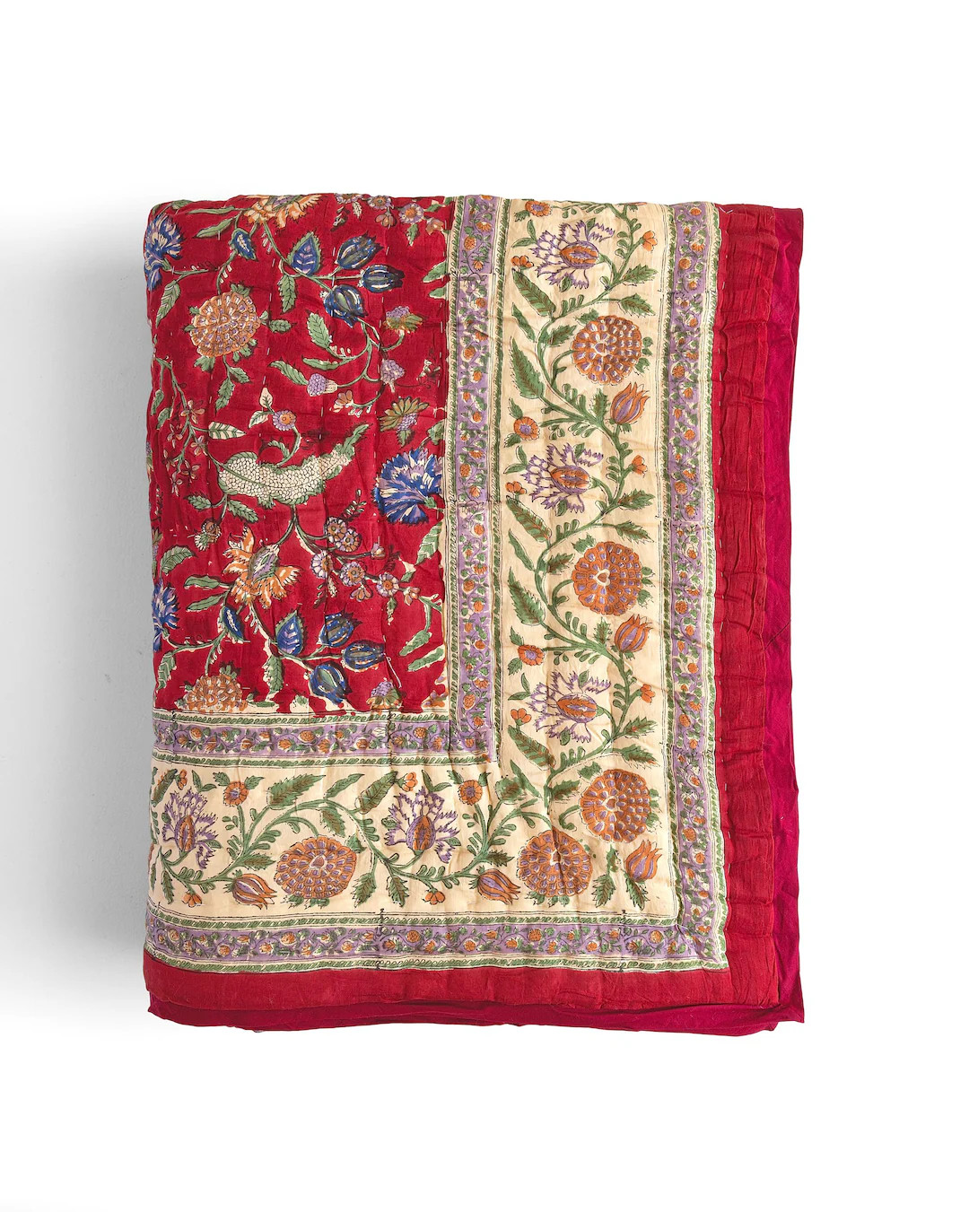 Ruby Red & Beige Reversible Cotton Quilt, Handmade Quilted Bedspread, Jaipuri Razai,  King Comfor... | Etsy (US)