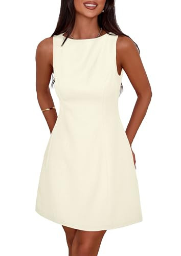 PRETTYGARDEN Womens Formal Short Dresses 2026 Summer Sleeveless Boat Neck A Line Elegant Mini Cocktail Party Dress (Beige,Medium) | Amazon (US)