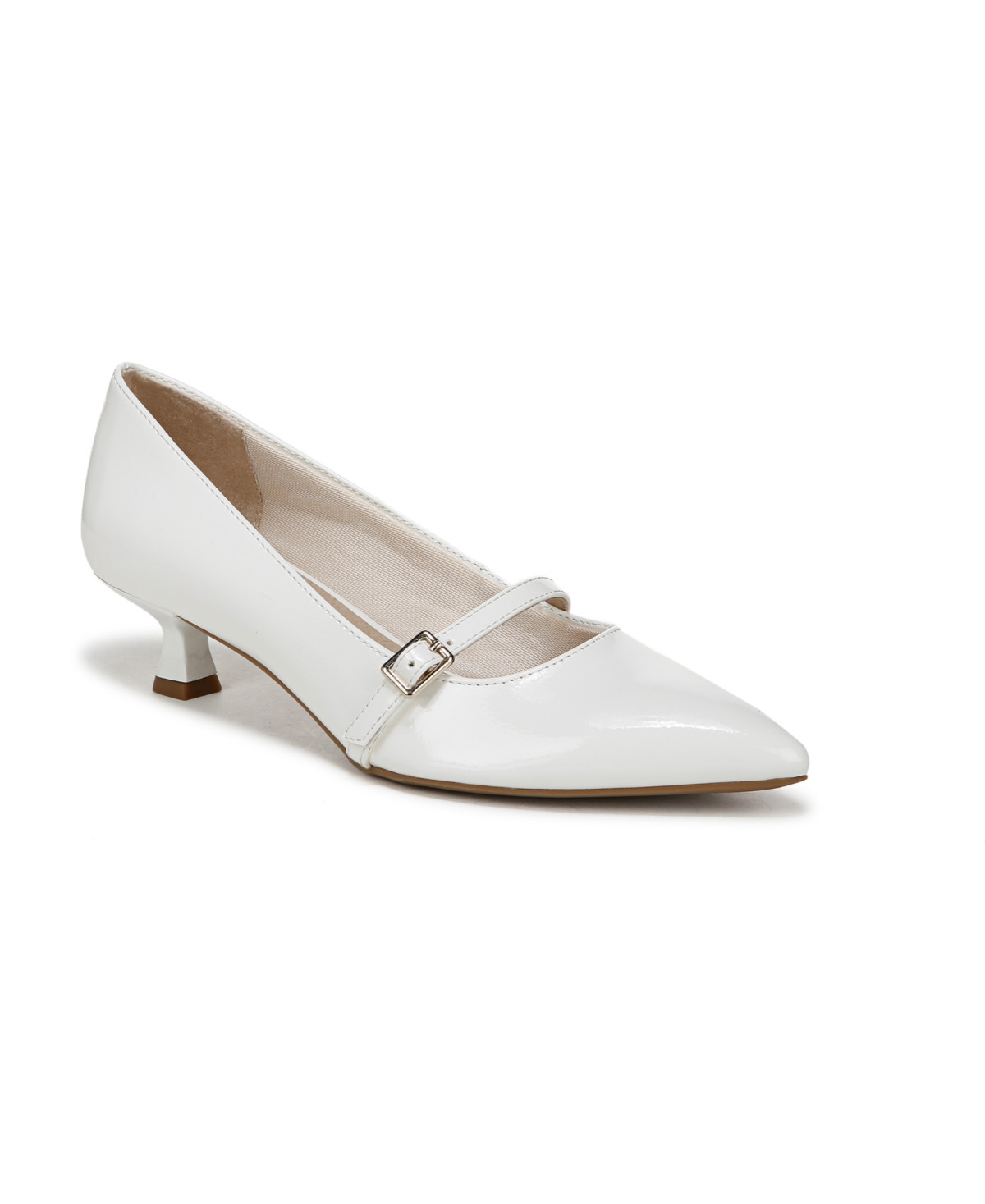 LifeStride Women's Madelyn Mary Jane Pointed Toe Kitten Heel Pumps - White Faux Patent Leather | Macy's