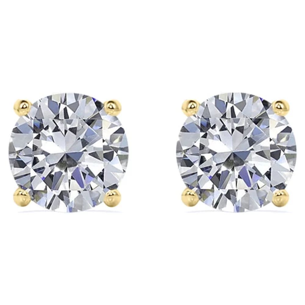 JeenMata 4 Prong 2 Carat Round Shaped Moissanite Solitaire Stud Earrings In 18K Yellow Gold Plati... | Walmart (US)