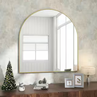 XRAMFY 32 in. W x 34 in. H Arched Gold Modern Aluminum Alloy Framed Wall Mirror BACSC3234-GOLD - ... | The Home Depot