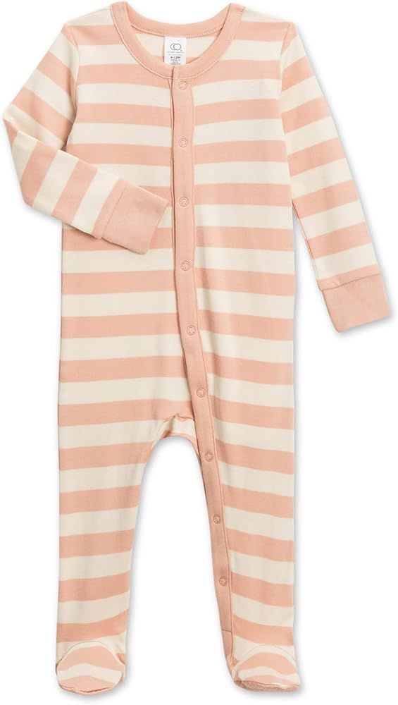 Colored Organics Baby Organic Cotton Skylar Footed Sleeper - Ely Stripe/Blush - Newborn | Amazon (US)