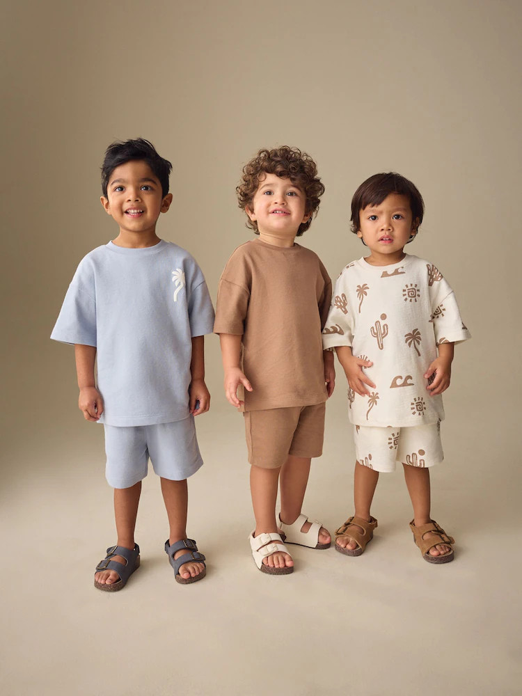 Neutral/Blue/White Cactus Short Sleeve T-Shirt and Shorts Set 3 Pack (3mths-7yrs) | Next US