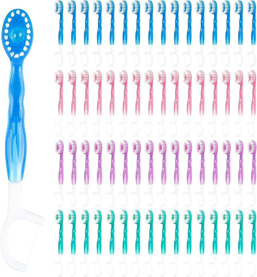 5 in 1 Disposable Mini Toothbrushes with Toothpaste, Floss, Pick & Tongue Scraper – Travel Size... | Amazon (US)
