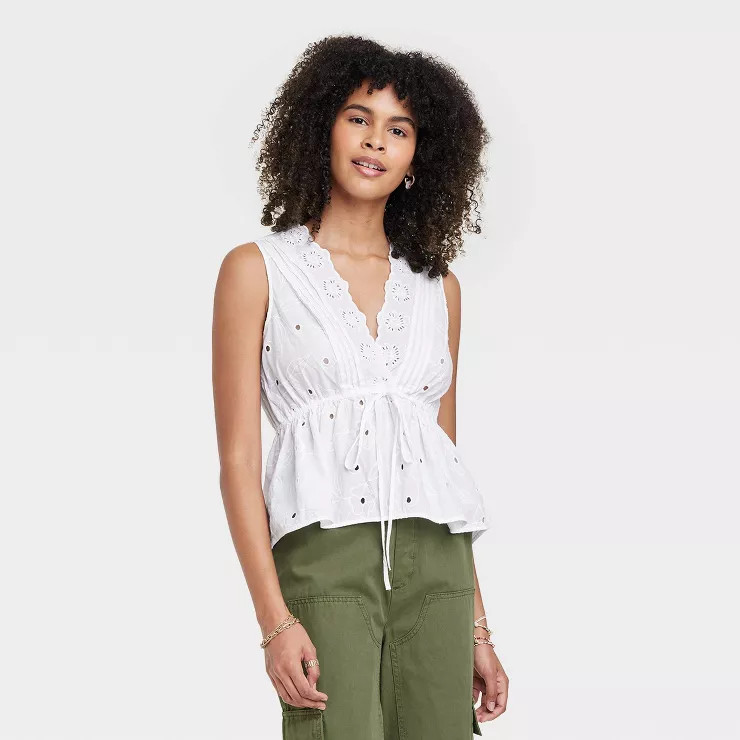 Women's Eyelet Tank Top - Universal Thread™ White | Target