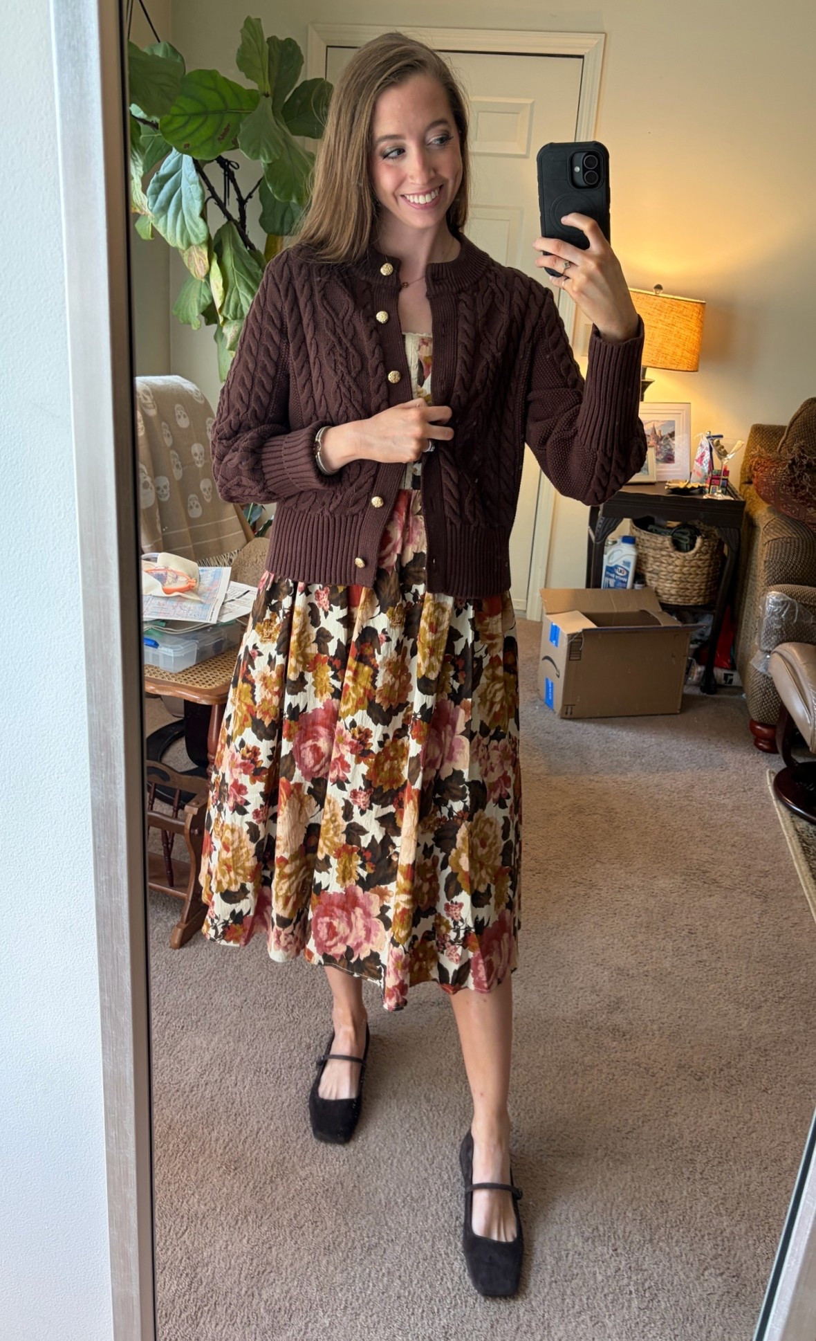 Fall workwear outfit! Everything is true to size. I sized up to a medium in the sweater because small was out of stock but it still fits without looking super oversized. 
Cable knit cardigan is an incredible look for less for the Tuckernuck version! 
Amazon finds 
Brown Mary Jane flats

#LTKSeasonal #LTKSaleAlert