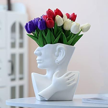 Funsoba Ceramics Statue Flower Vase Face Pots Bust Head Shaped for Birthday Gifts Home Office Decora | Amazon (US)