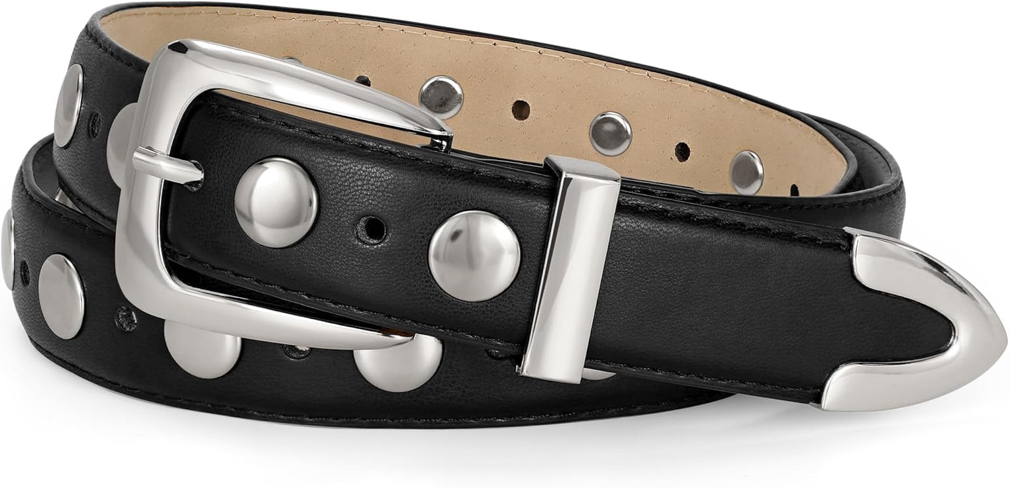 JASGOOD Women Leather Belt Fashion Studded Belt Ladies Punk Belt Vintage Leather Belt for Jeans D... | Amazon (US)