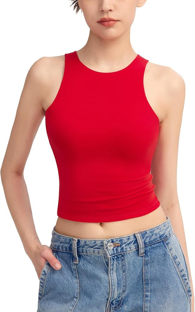 PUMIEY Women's High Neck Tank Top Sleeveless Summer Crop Tops for Women Smoke Cloud Pro Collectio... | Amazon (US)