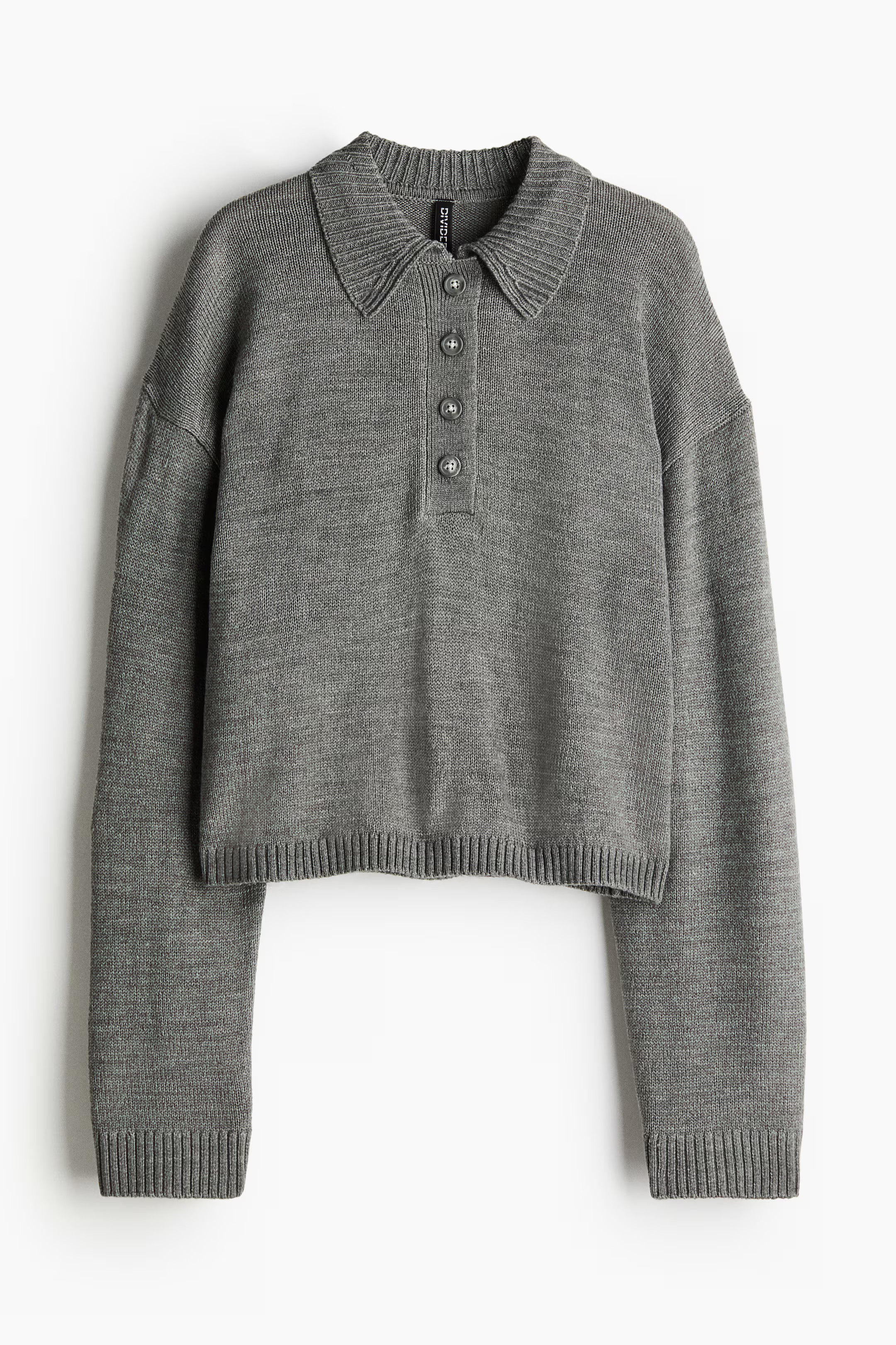 Short Polo Sweater - Long sleeve - Short - Gray melange - Ladies | H&M US | H&M (US + CA)
