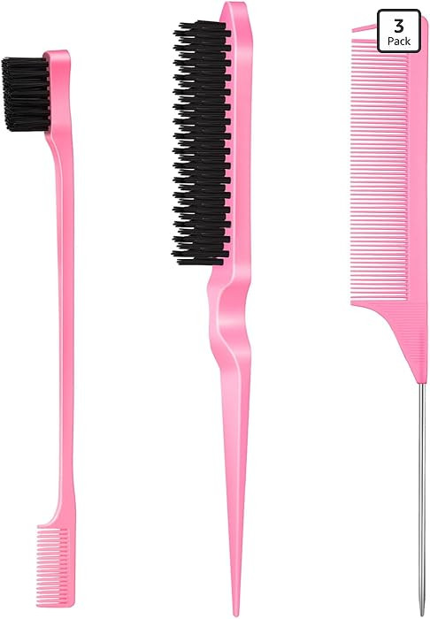 SWEET VIEW 3 Pcs Slick Back Hair Brush, Rat Tail Comb, Edge | Bristle Brush, Hair Accessories for... | Amazon (US)