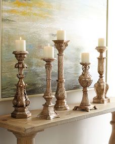 Five Opulent Silver-Washed Candlesticks | Horchow